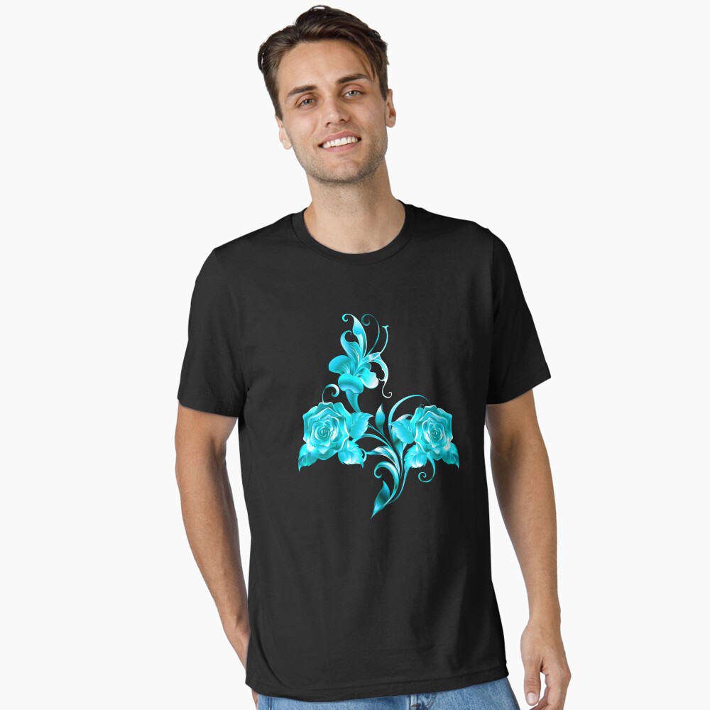 Art Nouveau Turquoise Roses on Black Poster