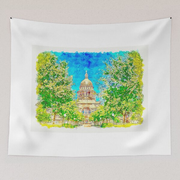 Item preview, Texas State Capitol in Austin - pen sketch and watercolor designed and sold by NickoPrints.