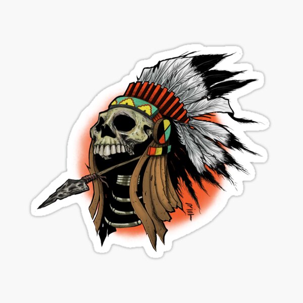 Vintage Indian warrior skull Sticker