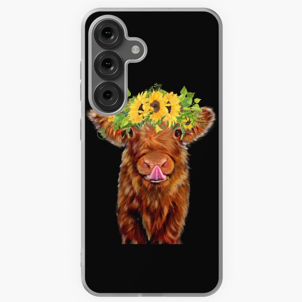 Vista previa del artículo con la obra «Becerro de vaca de las tierras altas con corona de girasol», diseñado y vendido por iPOPit.