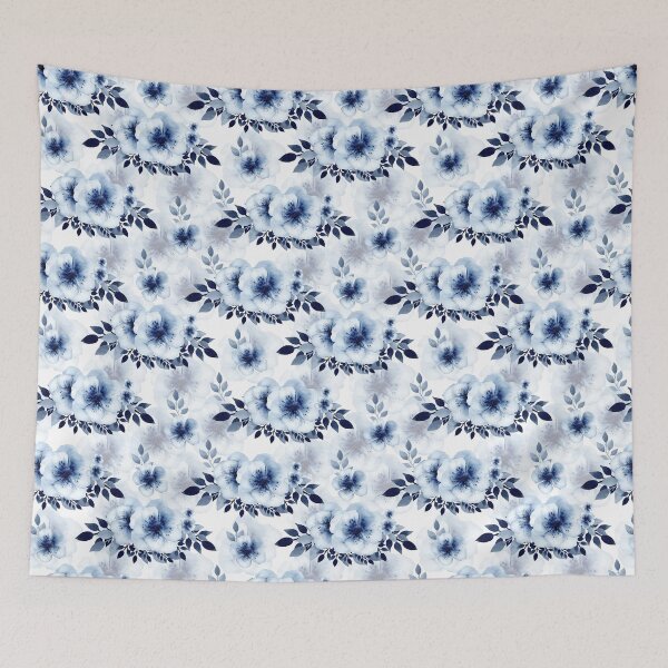 Item preview, Dusty blue flowers, watercolor, indigo blue flowers, seamless pattern. designed and sold by AnaGuziiArt.