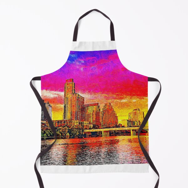 Item preview, Downtown Austin skyline seen from the Colorado River - impressionist painting designed and sold by NickoPrints.