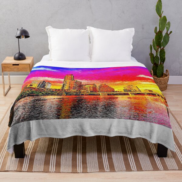 Item preview, Downtown Austin skyline seen from the Colorado River - impressionist painting designed and sold by NickoPrints.