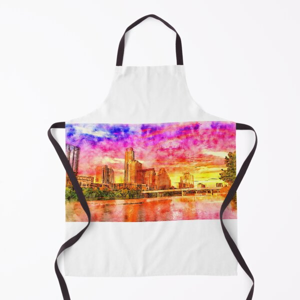 Item preview, Downtown Austin skyline seen from the Colorado River - pen and watercolor designed and sold by NickoPrints.