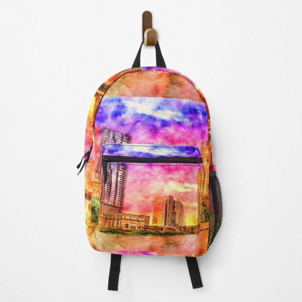 Item preview, Downtown Austin skyline seen from the Colorado River - pen and watercolor designed and sold by NickoPrints.