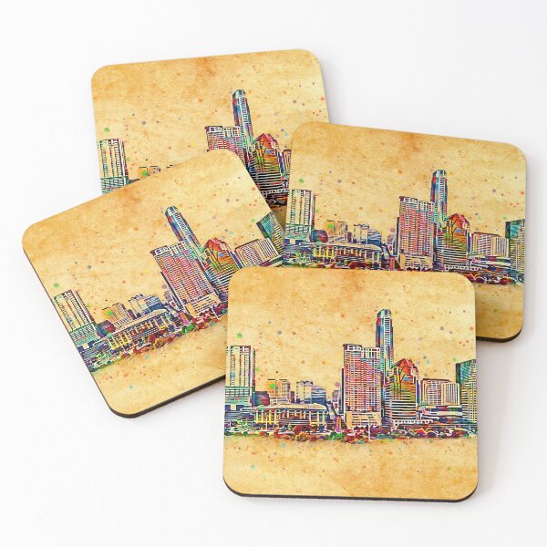 Item preview, Downtown Austin skyline - colorful painting designed and sold by NickoPrints.