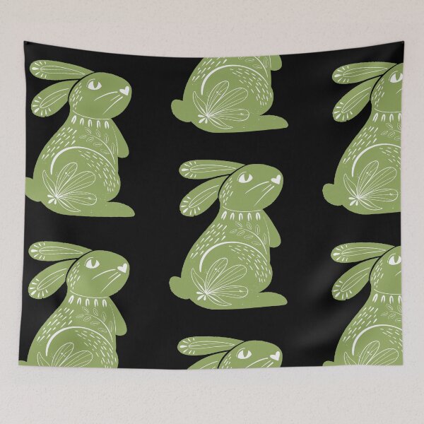 Artikelvorschau, Salbeigrüner Pastell-Osterhase mit Blumen-Design entworfen und verkauft von EarthArtDesigns.