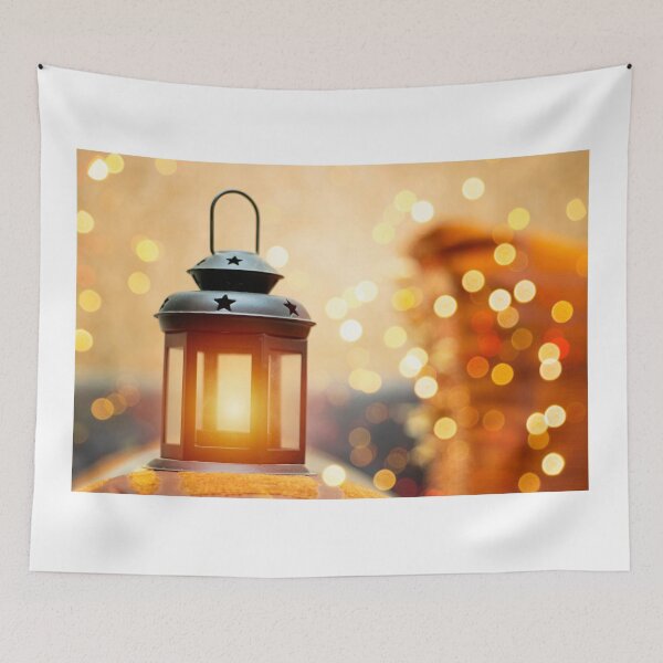 Item preview, Ornamental Arabic lantern with burning candle glowing. Festive greeting card. Invitation for Muslim holy month and bokeh light designed and sold by sigoisette.