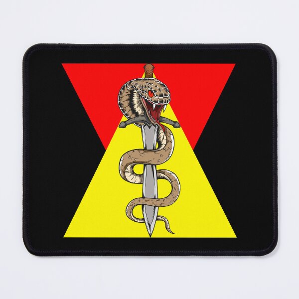 Item preview, Snake with sword behind colorful triangles venomous snake design designed and sold by ReneMM.