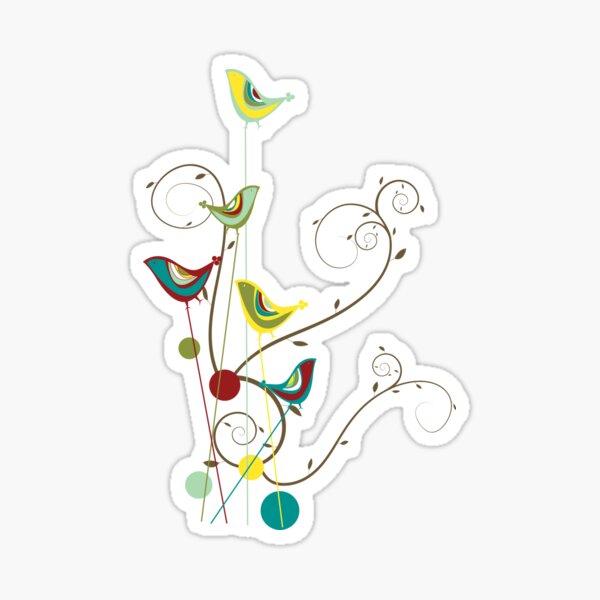 Item preview, Colorful Whimsical Red, Teal and Yellow Summer Birds with Swirls II © fatfatin designed and sold by fatfatin.
