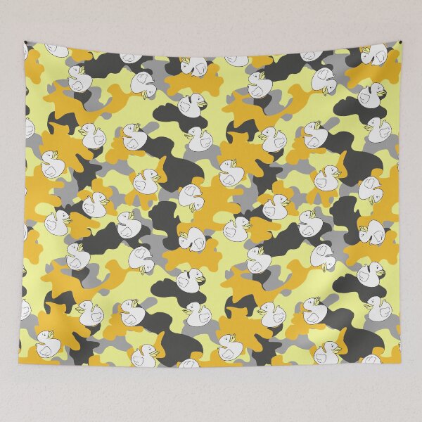 Item preview, Plastic duck toy on yellow military background designed and sold by Elena Ivan - Papadopoulou.