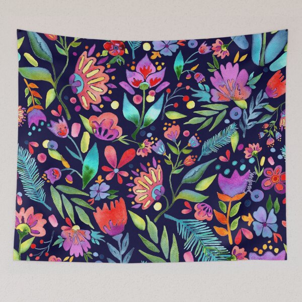 Item preview, Dark Blue Maximum Folk Florals designed and sold by SandraArtStudio.