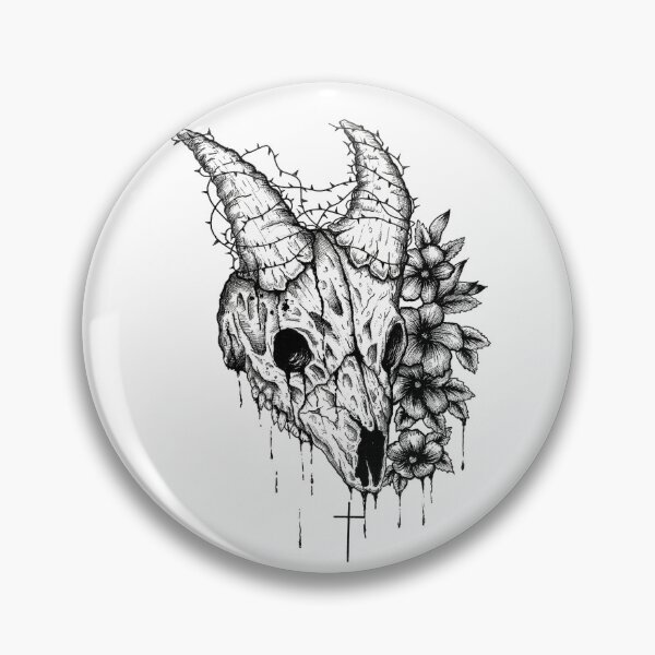 Item preview, Goat skull with flowers around and barbed wire designed and sold by CorvinnusBlood.