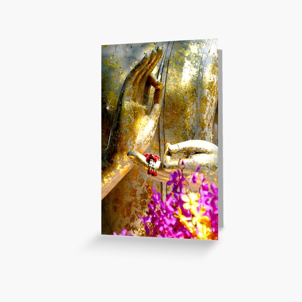 Buddha Hands And Flowers Greeting Card