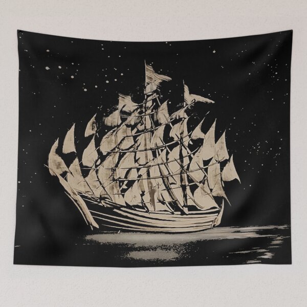 Item preview, drawing illustration of a galleon on a black background designed and sold by Cyberomiz.
