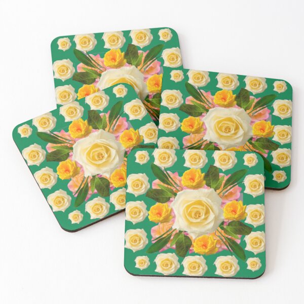 Item preview, SPRING YELLOW GARDEN ROSE PATTERNS TEAL ART designed and sold by sharlesart.