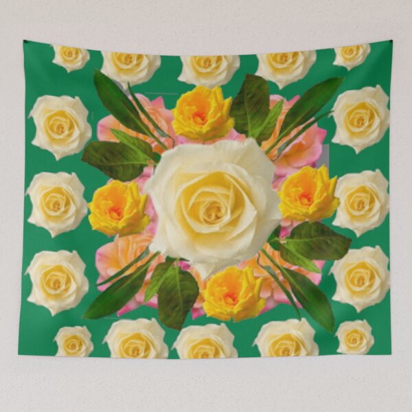 Item preview, SPRING YELLOW GARDEN ROSE PATTERNS TEAL ART designed and sold by sharlesart.