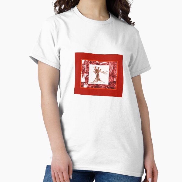 Tree Drawing On Bark Photo Red Classic T-Shirt