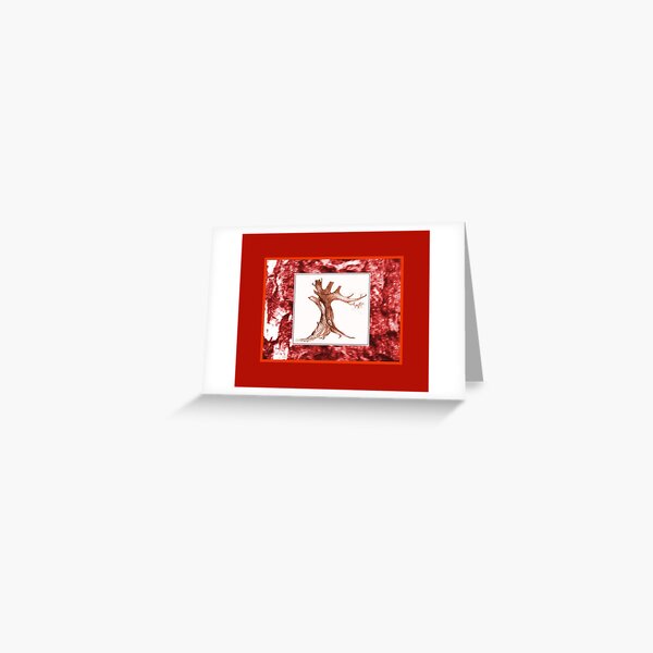 Tree Drawing On Bark Photo Red Greeting Card