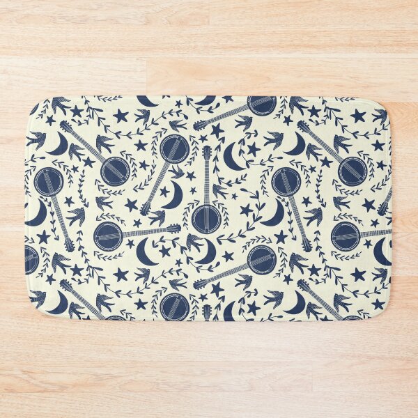 Item preview, Bluegrass Banjos Folk Art Pattern Navy Blue on Cream designed and sold by awkwarddesignco.