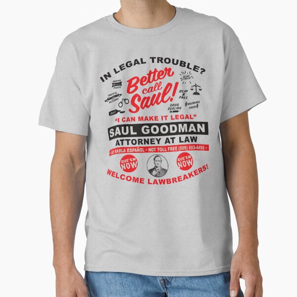 Vista previa del artículo con la obra «En problemas legales, mejor llame a Saul», diseñado y vendido por Alema Art.