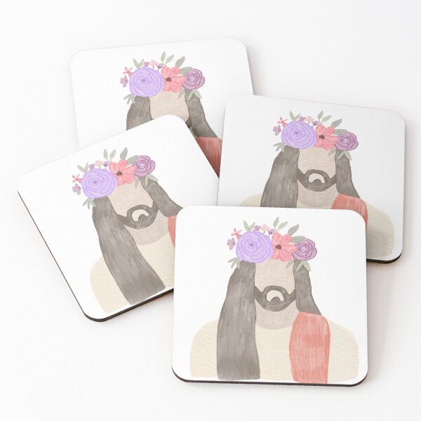 Item preview, Watercolor Jesus Christ with floral crown designed and sold by Handdrawnbyzoe.