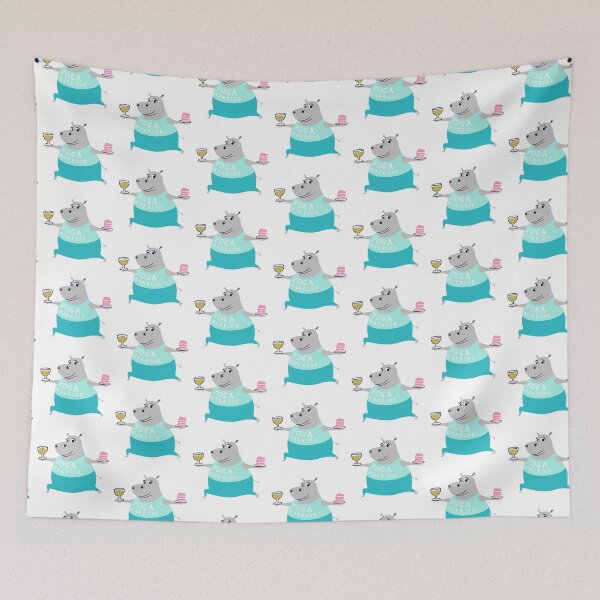 Item preview, Yoga Hippo with Wine and Cake - It's All About Balance designed and sold by BexMorleyArt.