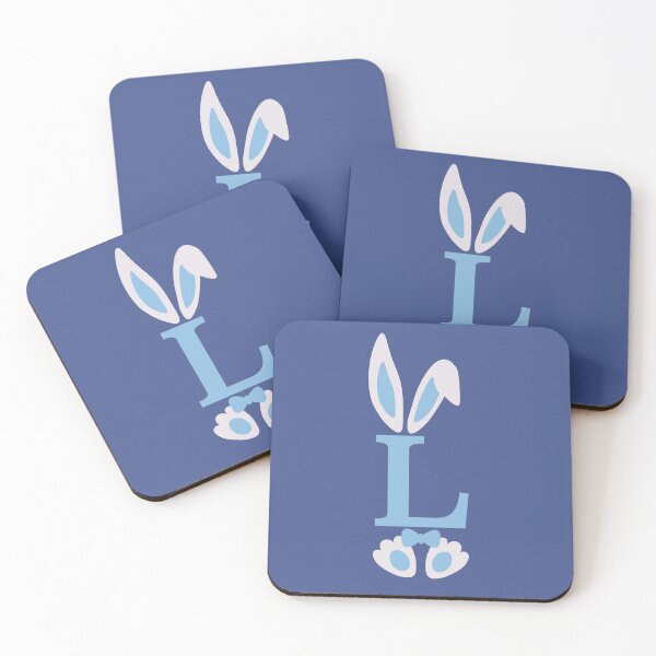 Item preview, L Letter Monogram Initial Blue Bunny Easter designed and sold by SpringMoonPress.