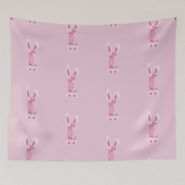 Item preview, L Letter Floral Monogram Initial Pink Bunny Easter designed and sold by SpringMoonPress.