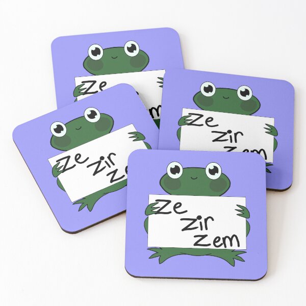 Item preview, Ze/zir/zem pronoun neopronoun pin frog LGBTQ+ nonbinary enby trans designed and sold by Spell-the-Bee.