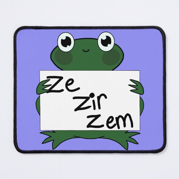 Item preview, Ze/zir/zem pronoun neopronoun pin frog LGBTQ+ nonbinary enby trans designed and sold by Spell-the-Bee.