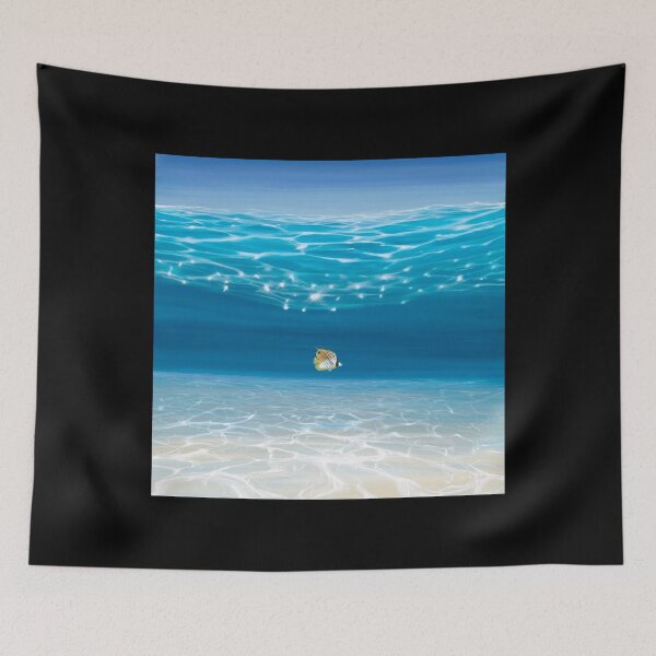 Item preview, Solo in the Turquoise Sea - an Underwater Seascape with threadfin butterfly fish Canvas Print designed and sold by wygalorebaug.