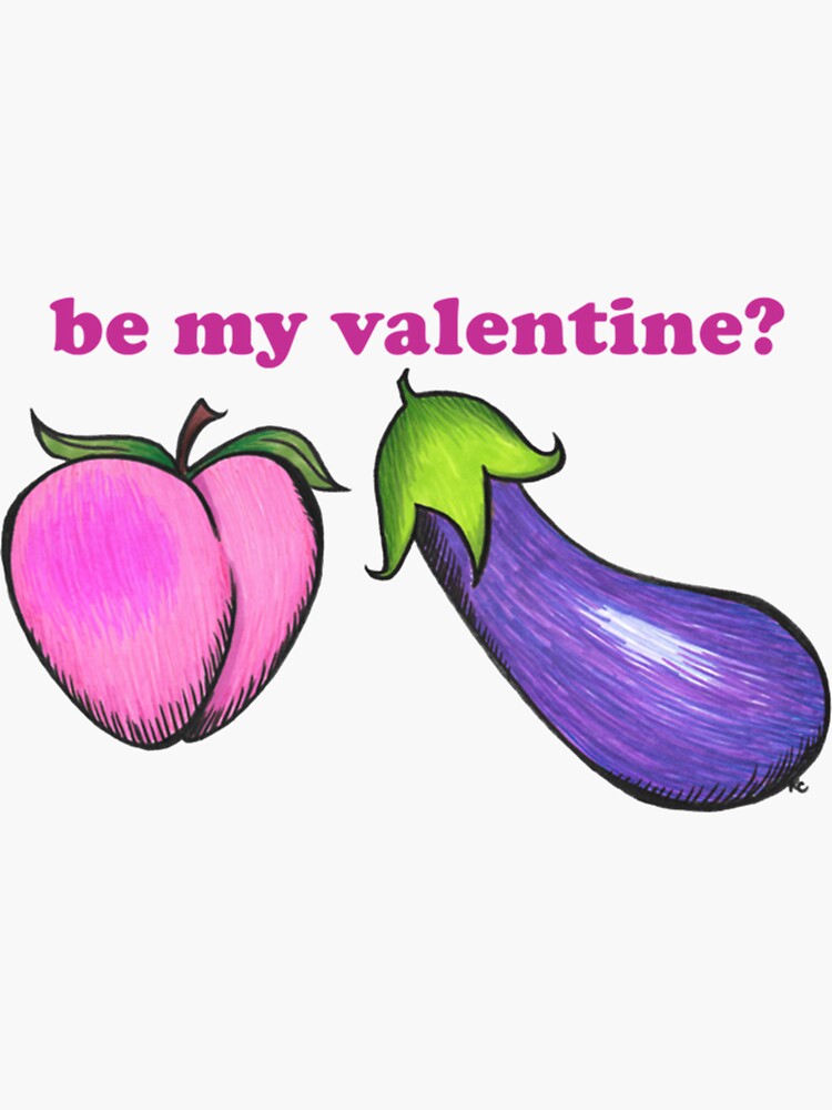 Peach And Eggplant Emojis Be My Valentine Sticker By Brendonlantern Redbubble 7006