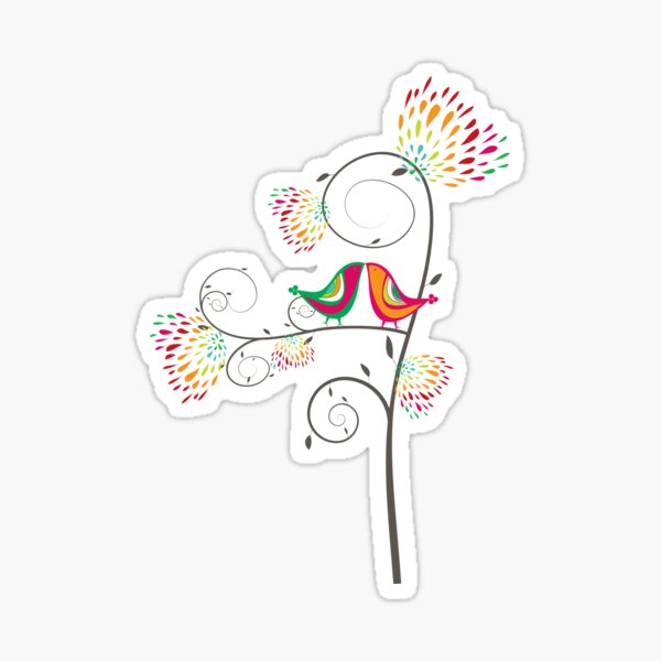 Item preview, Whimsical Tropical Summer Kissing Birds with Colorful Rainbow Blooms © fatfatin designed and sold by fatfatin.