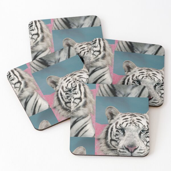 Item preview, White Tiger in Space - Pink and Turquoise Blue Portrait designed and sold by maecreativeco.