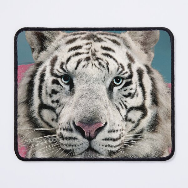 Item preview, White Tiger in Space - Pink and Turquoise Blue Portrait designed and sold by maecreativeco.
