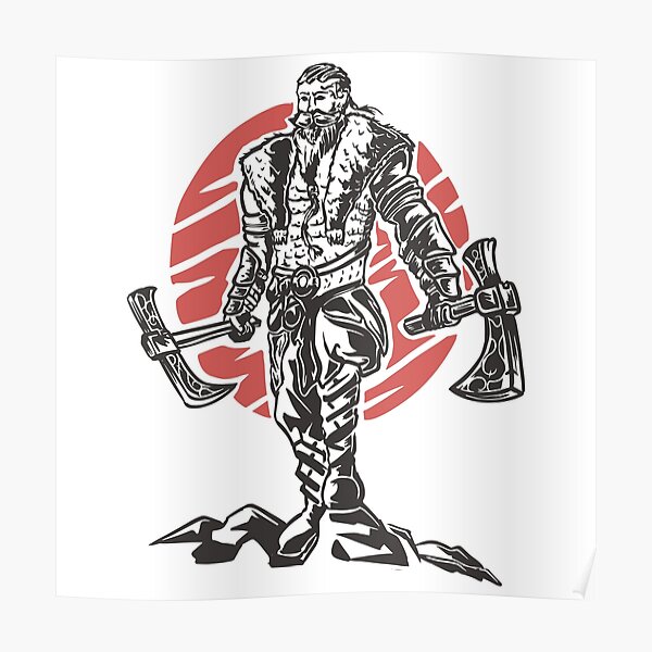 Viking warrior with two weapons Poster