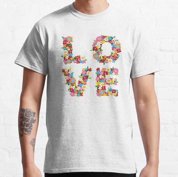 LOVE Spring Flowers in Red Classic T-Shirt
