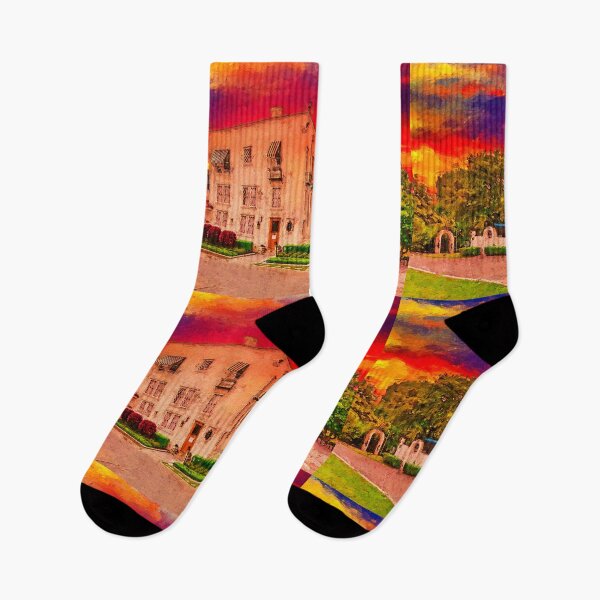 Item preview, The Contemporary Austin - Laguna Gloria at sunset - digital painting designed and sold by NickoPrints.