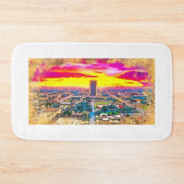 Item preview, Panorama of downtown McAllen, Texas, at sunset - digital painting designed and sold by NickoPrints.