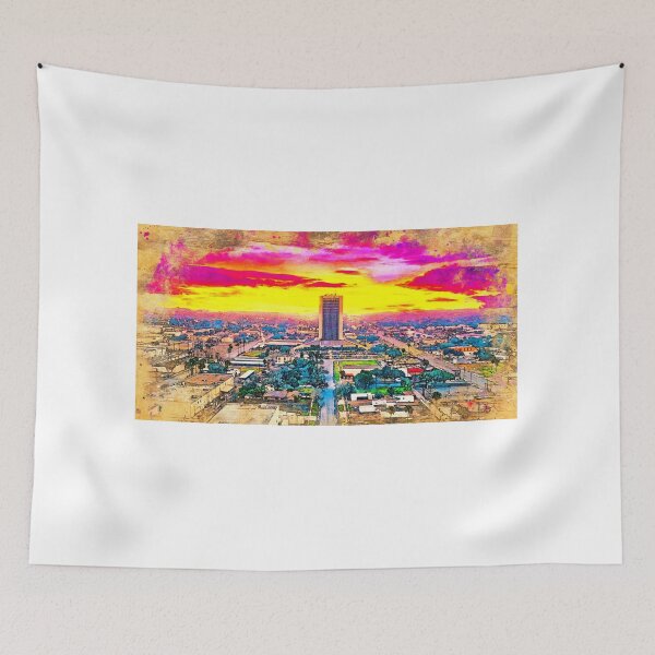 Item preview, Panorama of downtown McAllen, Texas, at sunset - digital painting designed and sold by NickoPrints.