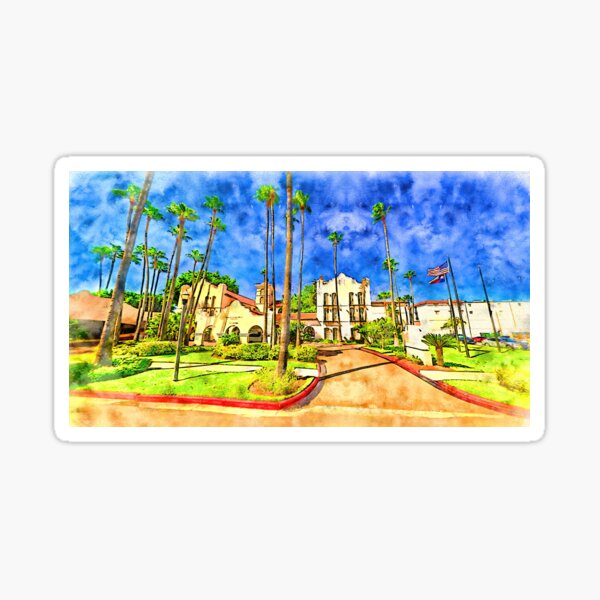 Artikel-Vorschau von Casa de Palmas Hotel in McAllen, Texas - Feder und Aquarell, designt und verkauft von NickoPrints.