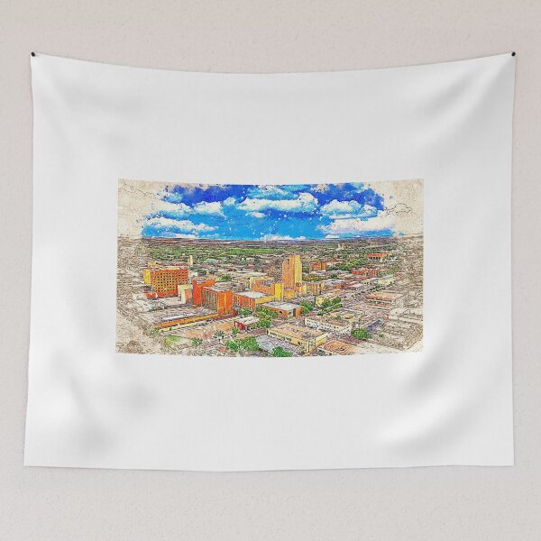 Item preview, Skyline of downtown Abilene, Texas - colored drawing designed and sold by NickoPrints.