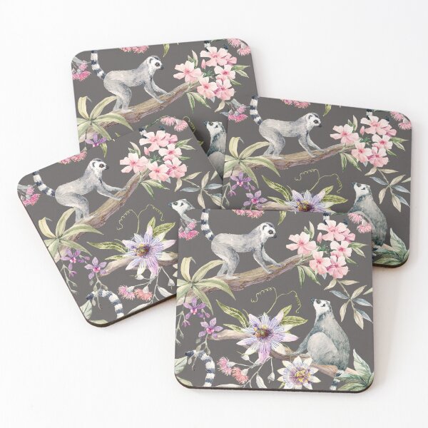 Item preview, Watercolor tropical pattern with lemurs designed and sold by JoycePruit.