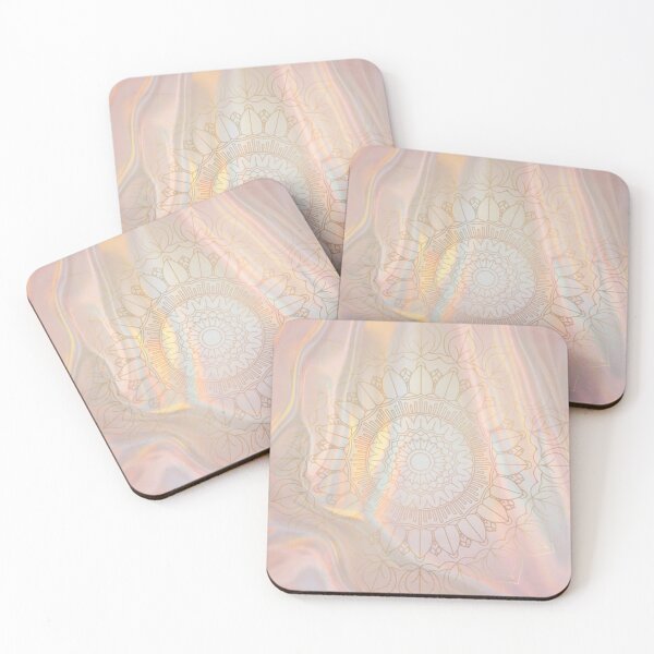 Item preview, pretty pink hologram gold mandala pattern designed and sold by Beeroclock.