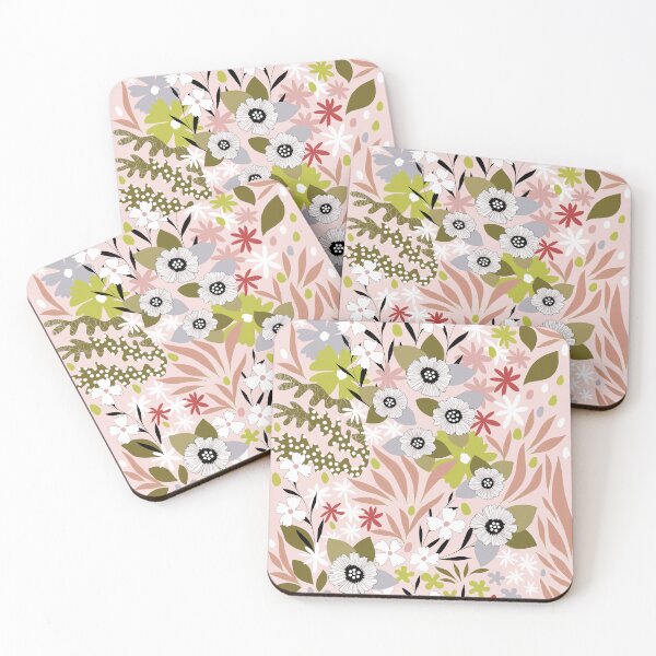 Item preview, Maximalist Bohemian Spring Floral in Muted Olive green, pink and blush designed and sold by Dominiquevari.