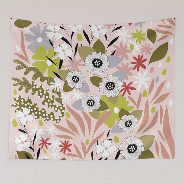 Item preview, Maximalist Bohemian Spring Floral in Muted Olive green, pink and blush designed and sold by Dominiquevari.