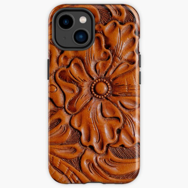 Tooled brown leather. Cowhide iPhone Tough Case
