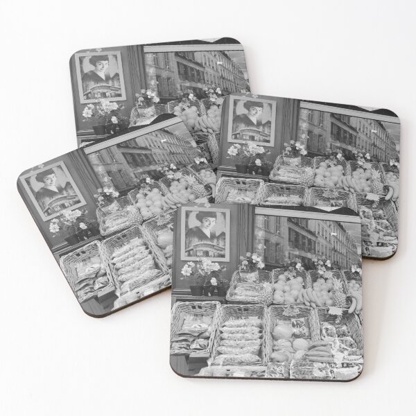 Item preview, Parisian Street Market in Montmartre in Black and White - Travel Photography in Paris designed and sold by CarolinaReina.