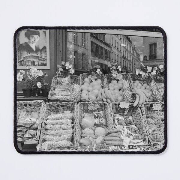 Item preview, Parisian Street Market in Montmartre in Black and White - Travel Photography in Paris designed and sold by CarolinaReina.